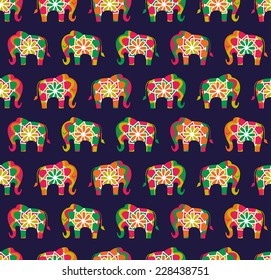 Seamless elephant pattern in bright asian colour palette