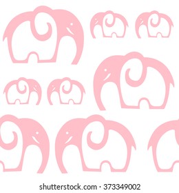 Seamless elephant pattern. Pink elephant baby shower background. Cute animal illustration.