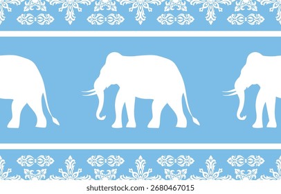 Seamless elephant pattern vector in simple cartoon style, ideal for kids fabric, nursery wallpaper, souvenir design, and textile prints.