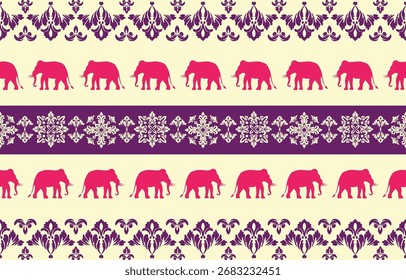Seamless elephant pattern vector in simple cartoon style, ideal for kids fabric, nursery wallpaper, souvenir design, and textile prints.