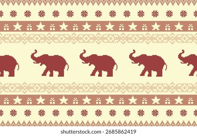 Seamless elephant pattern vector in simple cartoon style, ideal for kids fabric, nursery wallpaper, souvenir design, and textile prints.