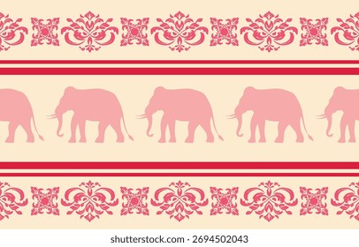 Vetor de padrão de elefante sem costura em estilo de desenho animado simples, ideal para tecido infantil, papel de parede de viveiro, design de souvenir e impressões têxteis.