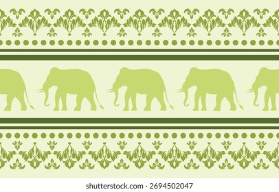 Seamless elephant pattern vector in simple cartoon style, ideal for kids fabric, nursery wallpaper, souvenir design, and textile prints.