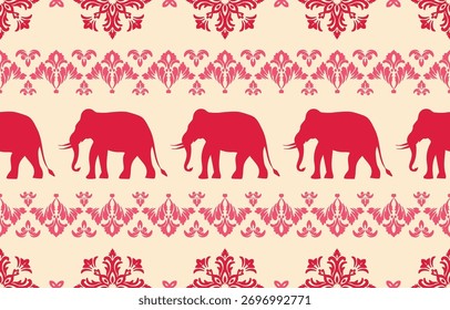 Seamless elephant pattern vector in simple cartoon style, ideal for kids fabric, nursery wallpaper, souvenir design, and textile prints.
