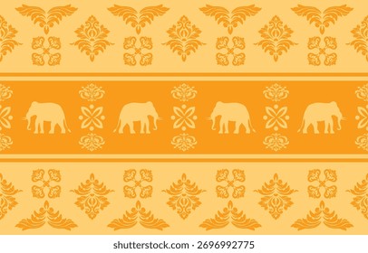 Vetor de padrão de elefante sem costura em estilo de desenho animado simples, ideal para tecido infantil, papel de parede de viveiro, design de souvenir e impressões têxteis.