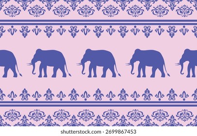Seamless elephant pattern vector in simple cartoon style, ideal for kids fabric, nursery wallpaper, souvenir design, and textile prints.