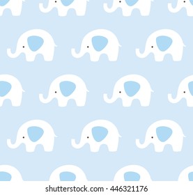 Seamless elephants pattern. Cute animal texture background. Blue and white pattern. 