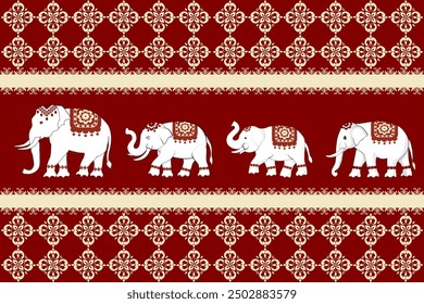 seamless, elephants pattern,traditional ethnic, fabric pattern for textiles, rugs, wallpaper, clothing, sarong, batik, wrapping, embroidery, print, background, cover, illustration, vector.