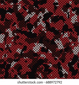 Seamless elite red black and white camouflage with canvas mesh military fashion pattern vector