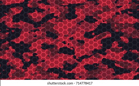 Seamless Elite Tan Red Camo With Hi-tech Hexagonal Grid Pattern Vector