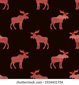 Seamless elk pattern. Vector watercolor moose background.