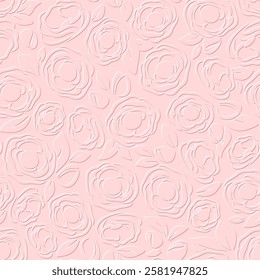 Seamless emboss floral pattern. Pink floral pattern with flowers. Vector floral print. Hand-drawn illustration, not AI