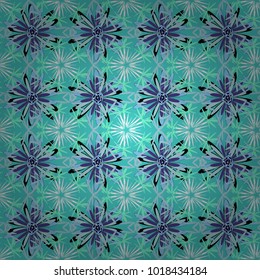 Seamless embroidered floral pattern. Vector luxurious flowers, vintage blue and white colors.