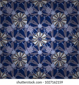 Seamless embroidered floral pattern. Vector luxurious flowers, vintage violet, black and blue colors.