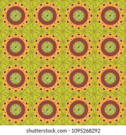 Seamless embroidered floral pattern. Vector luxurious flowers, vintage brown, yellow and red colors.