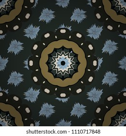 Seamless embroidered floral pattern. Vector luxurious flowers, vintage gray, blue and brown colors.