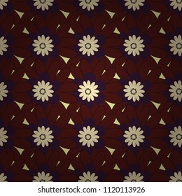 Seamless embroidered floral pattern. Vector luxurious flowers, vintage yellow, brown and beige colors.