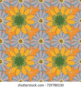 Seamless embroidered floral pattern. Vector luxurious flowers, vintage yellow, pink and gray colors.