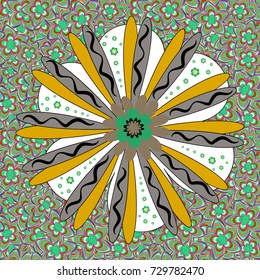 Seamless embroidered floral pattern. Vector luxurious flowers, vintage yellow, green and gray colors.