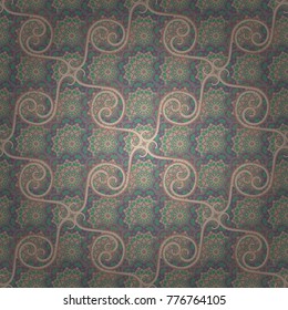 Seamless embroidered floral pattern. Vector luxurious flowers, vintage beige, purple and blue colors.