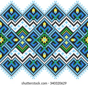 seamless embroidered good like handmade cross-stitch Ukraine pattern. winter colors