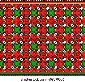 nahtlos bestickt gut wie alte handgefertigte Kreuzstich ethnische Ukraine Muster. Ukrainisches Handtuch mit Ornamenten, Rushnyk genannt, in Vektorgrafik