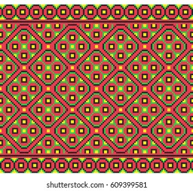 seamless embroidered good like old handmade cross-stitch ethnic Ukraine pattern. Ukrainian towel with ornament, rushnyk called, in vector