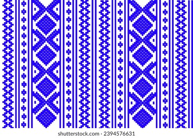 Seamless embroidered pattern on blue and white wood, blue background.vector