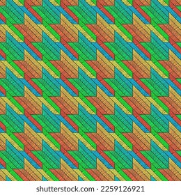 Seamless embroidered pattern puppytooth. Multicolored print for textiles, packaging. Vector illustration.