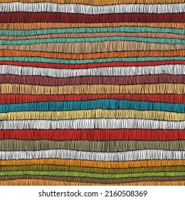 Seamless embroidered pattern. Wavy bohemian print. Patchwork ornament. Vector illustration.