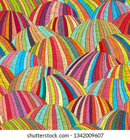 Seamless embroidered wavy pattern. Sown meadows and fields. Hand-painted patchwork ornament. Ethnic and tribal motifs. Bohemian print for textiles. Vector illustration.
