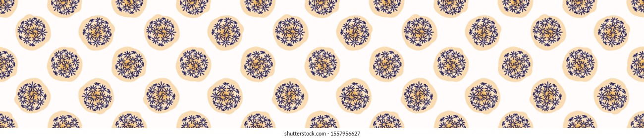 Seamless Embroidery Dot Vector Border Pattern. Modern Geometric Hand Drawn Stitch Circle. Watercolor and Organic Hand Stitched Spotty Banner Edge. Organic Polka Dot Shape. Minimalist Washi Tape EPS 10