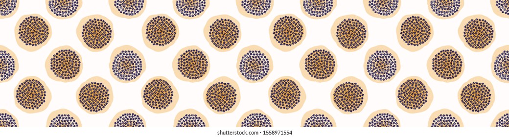 Seamless Embroidery Dot Vector Border Pattern. Modern Geometric Hand Drawn Stitch Circle. Watercolor and Organic Hand Stitched Spotty Banner Edge. Organic Polka Dot Shape. Minimalist Washi Tape EPS 10