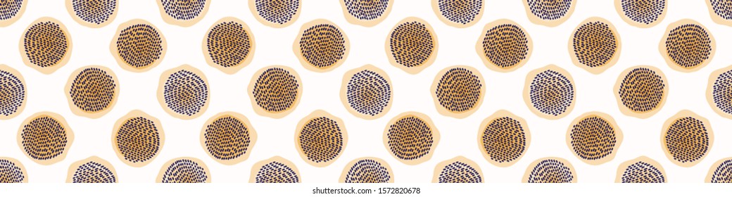 Seamless Embroidery Dot Vector Border Pattern. Modern Geometric Hand Drawn Stitch Circle. Watercolor And Organic Hand Stitched Spotty Banner Edge. Organic Polka Dot Shape. Minimalist Washi Tape EPS 10