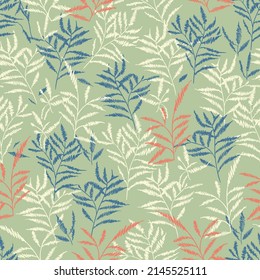 seamless embroidery leaves pattern on green background