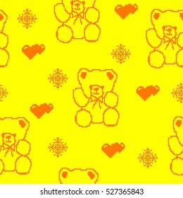 Seamless embroidery pattern with bears and hearts