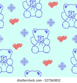 Seamless embroidery pattern with bears and hearts