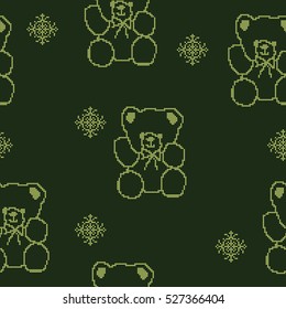 Seamless embroidery pattern with bears and snowflakes