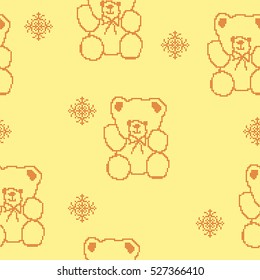 Seamless embroidery pattern with bears and snowflakes
