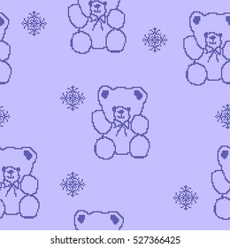 Seamless embroidery pattern with bears and snowflakes