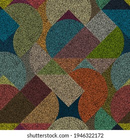 Seamless embroidery pattern in polka dot style. Abstract geometric ornament. Punch needle embroidery, handmade, carpet print. Vector illustration.