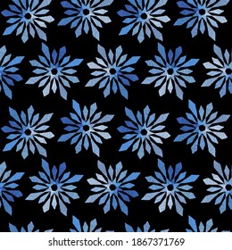 Seamless embroidery snowflakes background. Happy New Year or Christmas decoration design element. Wallpaper or gift wrapping pattern.