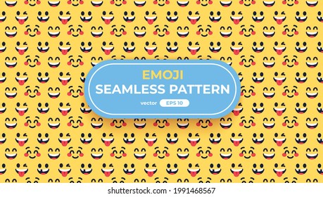 Seamless emoji pattern. Emoticons background. Yellow faces with different funny emotions. Simple design icons. Chat elements. UI, UX for mobile app, social media. Flat style vector illustration.