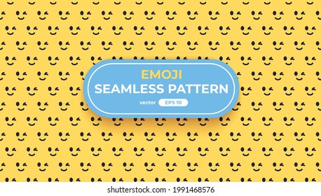 Patrón emotiji sin foco. Fondo de emoticonos. Caras amarillas con diferentes emociones divertidas. Iconos de diseño simples. Elementos de conversación. UI, UX para aplicación móvil, medios sociales. Ilustración vectorial de estilo plano.