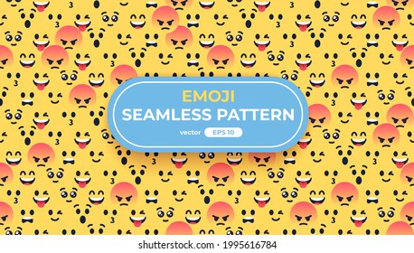 Seamless emoji pattern. Emoticons background. Yellow faces with different funny emotions. Simple design icons. Chat elements. UI, UX for mobile app, social media. Flat style vector illustration.