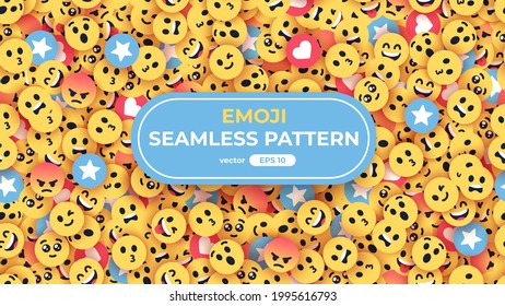 Seamless emoji pattern. Emoticons background. Yellow faces with different funny emotions. Simple design icons. Chat elements. UI, UX for mobile app, social media. Flat style vector illustration.
