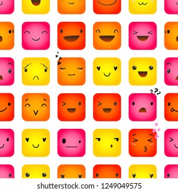 Seamless emoticon pattern, cute scuare emoticons, funny background,EPS 10