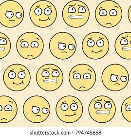 Seamless emoticon pattern with faces of Fear, Happiness, Anger and Excited 
