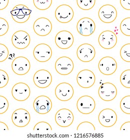 Seamless emoticon pattern, yellow outline emoticons, funny background,EPS 8