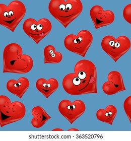 Seamless emotion hearts pattern on blue background